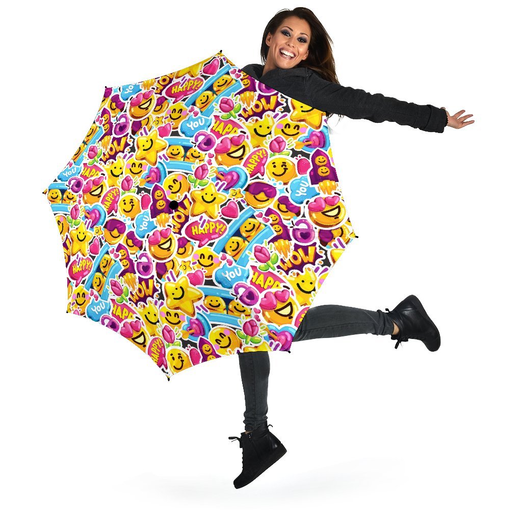 Pattern Print Emoji Automatic Foldable Umbrella-grizzshop