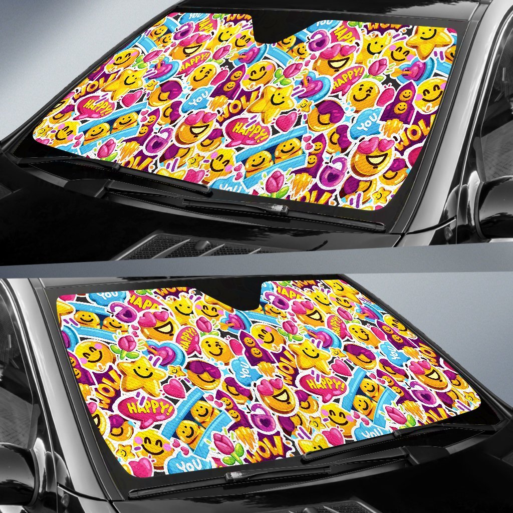 Pattern Print Emoji Car Sun Shade-grizzshop