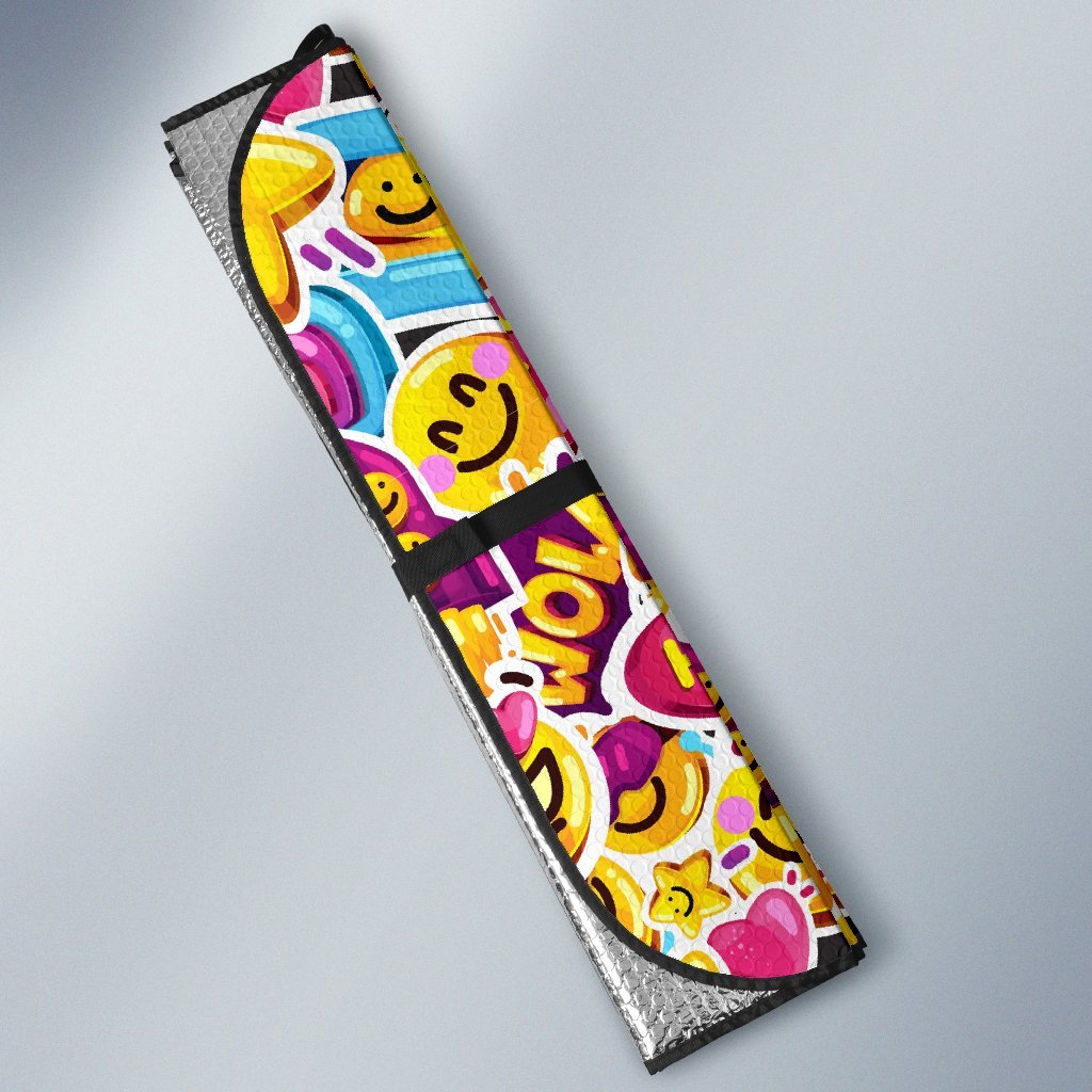 Pattern Print Emoji Car Sun Shade-grizzshop