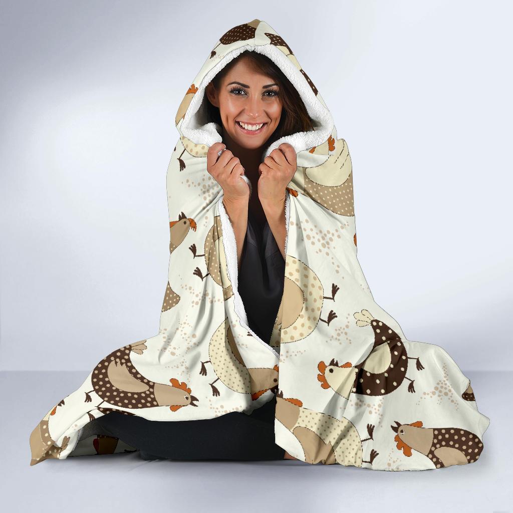 Pattern Print Farm Chicken Hen Hooded Blanket-grizzshop