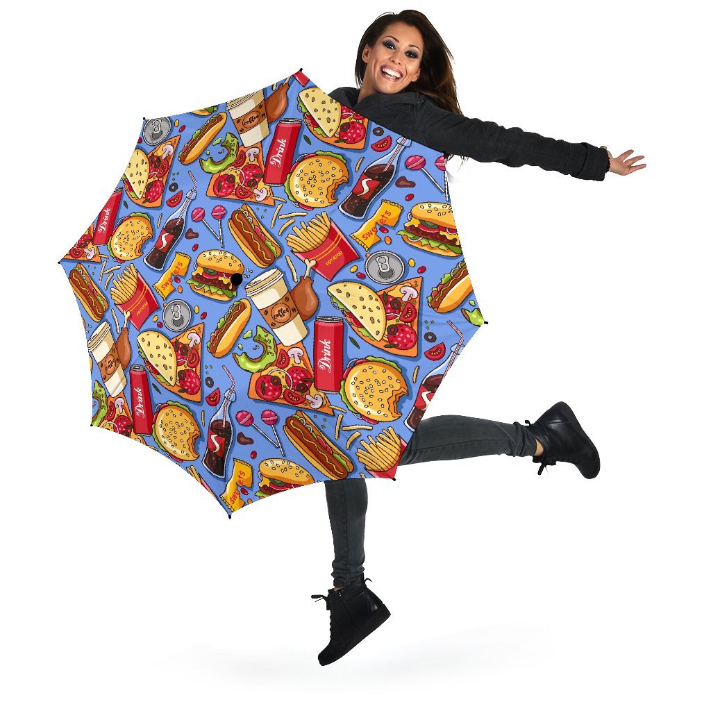 Pattern Print Fastfood Automatic Foldable Umbrella-grizzshop