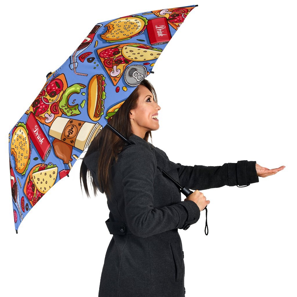 Pattern Print Fastfood Automatic Foldable Umbrella-grizzshop