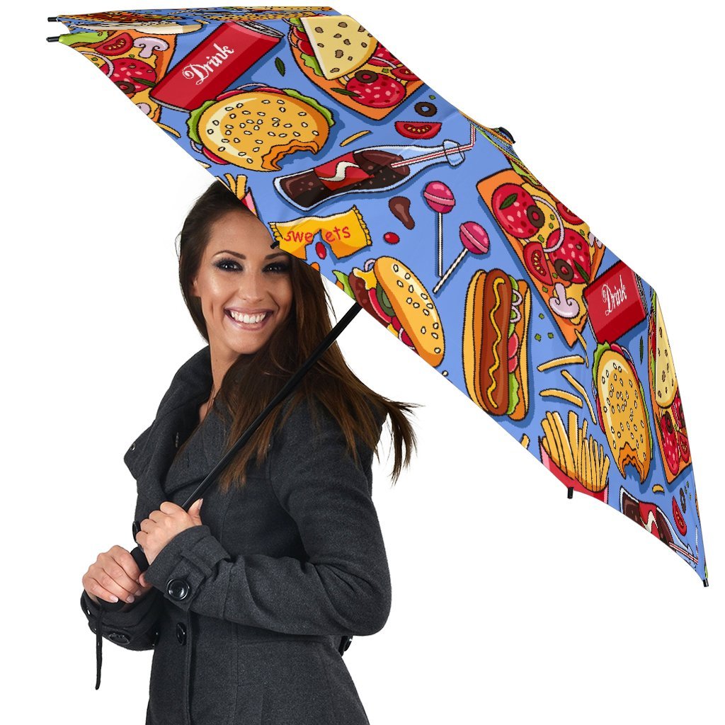 Pattern Print Fastfood Automatic Foldable Umbrella-grizzshop