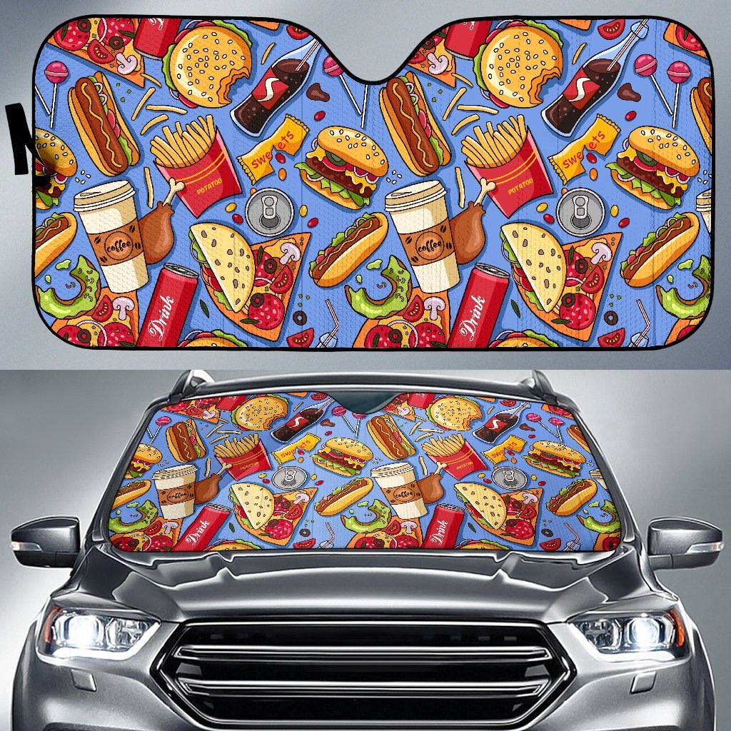 Pattern Print Fastfood Car Sun Shade-grizzshop