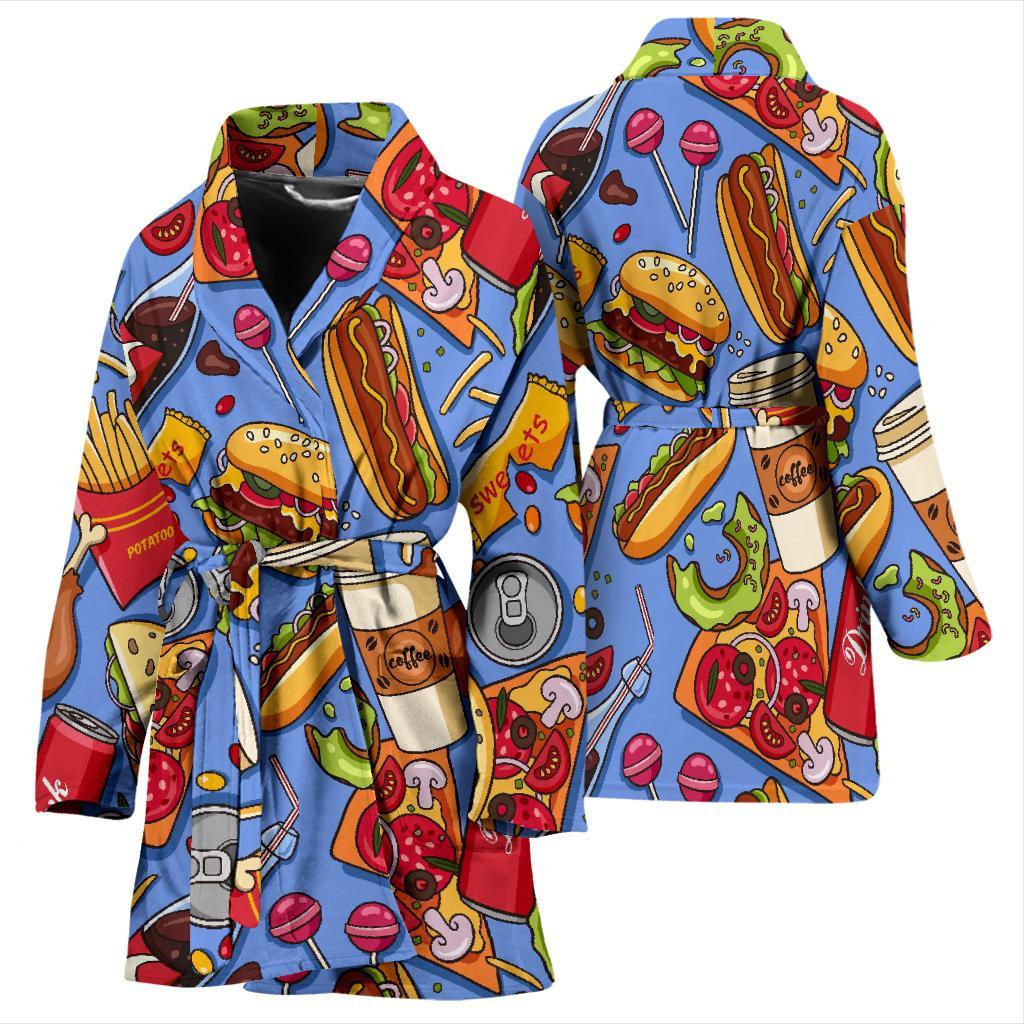 Pattern Print Fastfood Women Long Robe-grizzshop