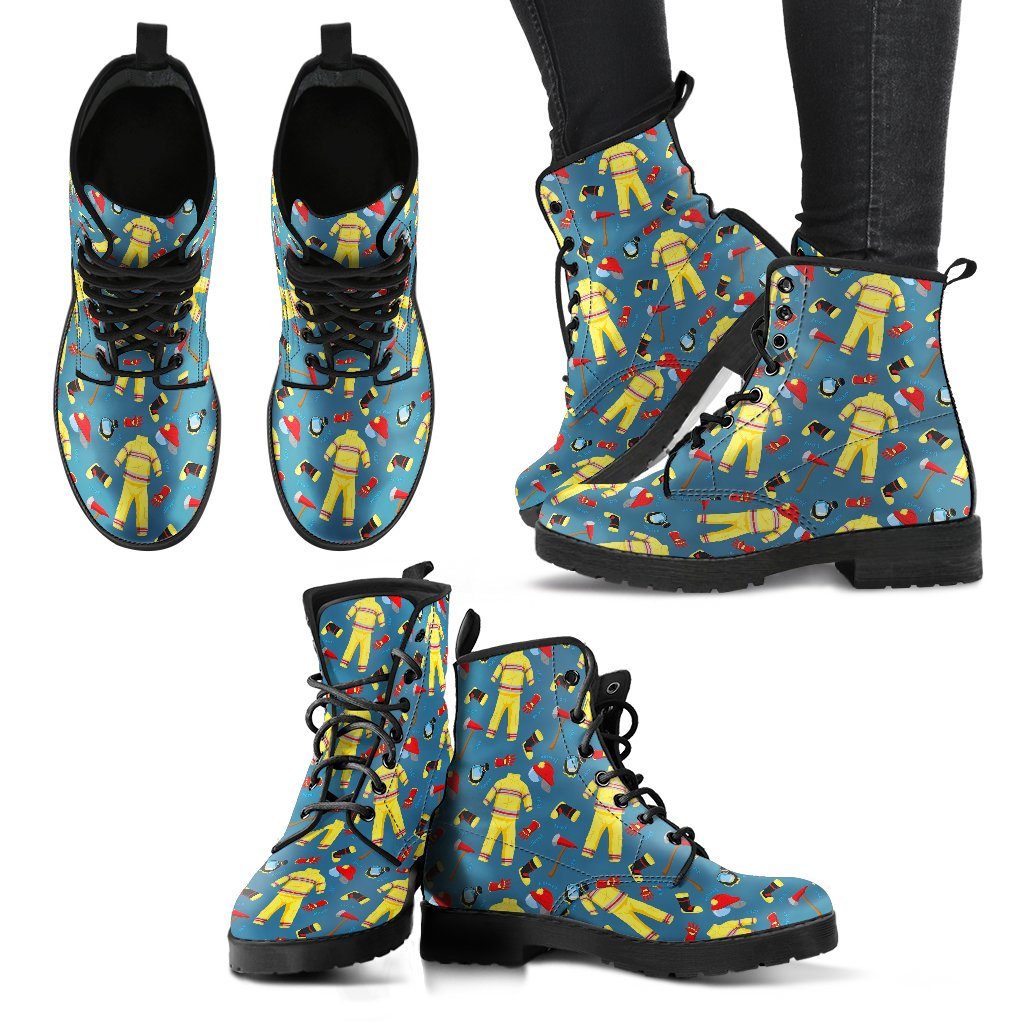 Pattern Print Firefighter Men Women Leather Boots-grizzshop