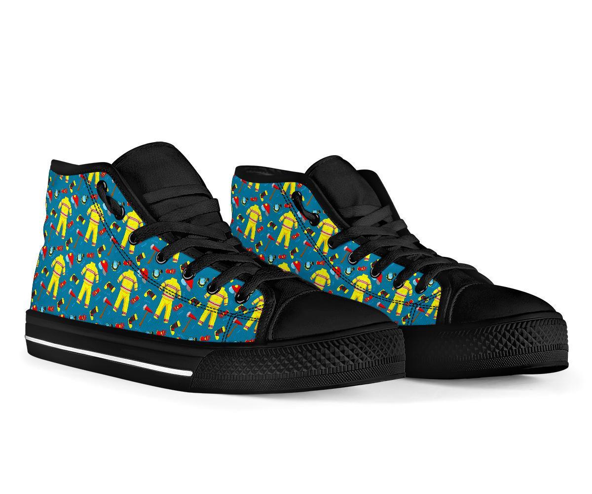 Pattern Print Firefighter Men Women's High Top Shoes-grizzshop