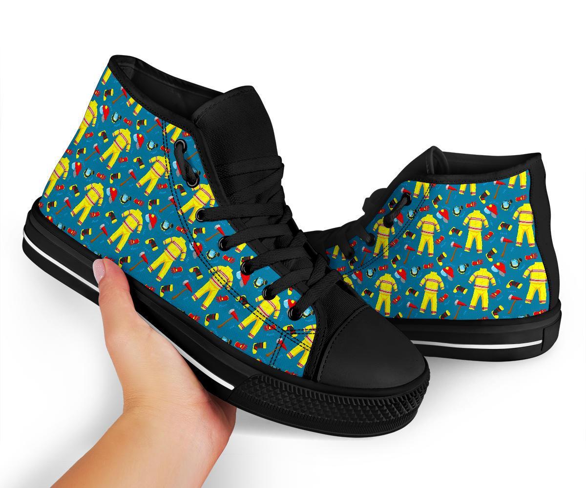 Pattern Print Firefighter Men Women's High Top Shoes-grizzshop