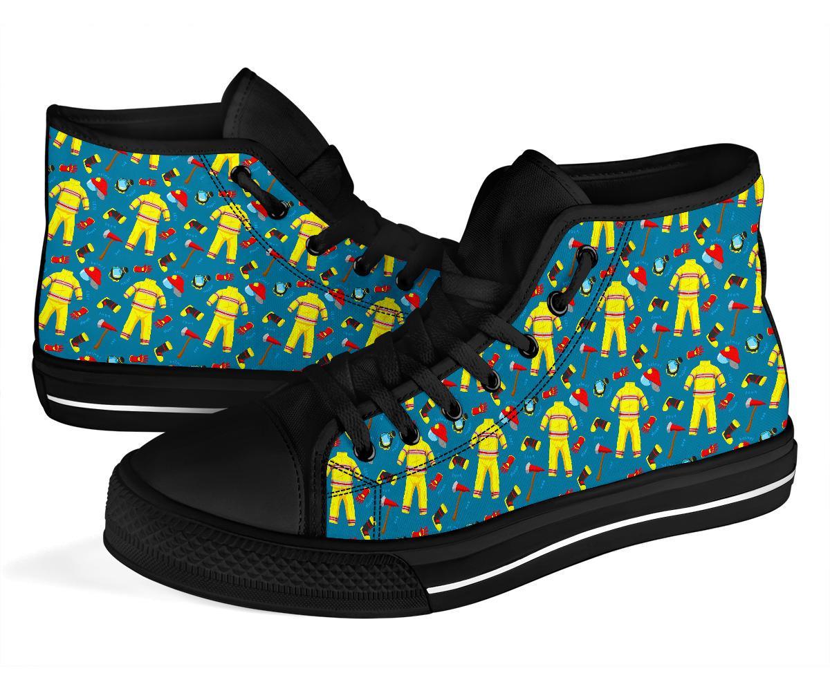 Pattern Print Firefighter Men Women's High Top Shoes-grizzshop