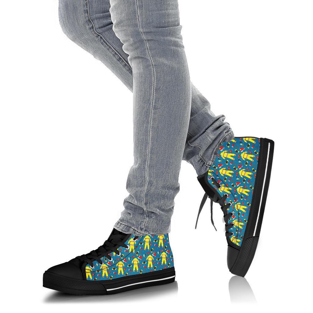 Pattern Print Firefighter Men Women's High Top Shoes-grizzshop
