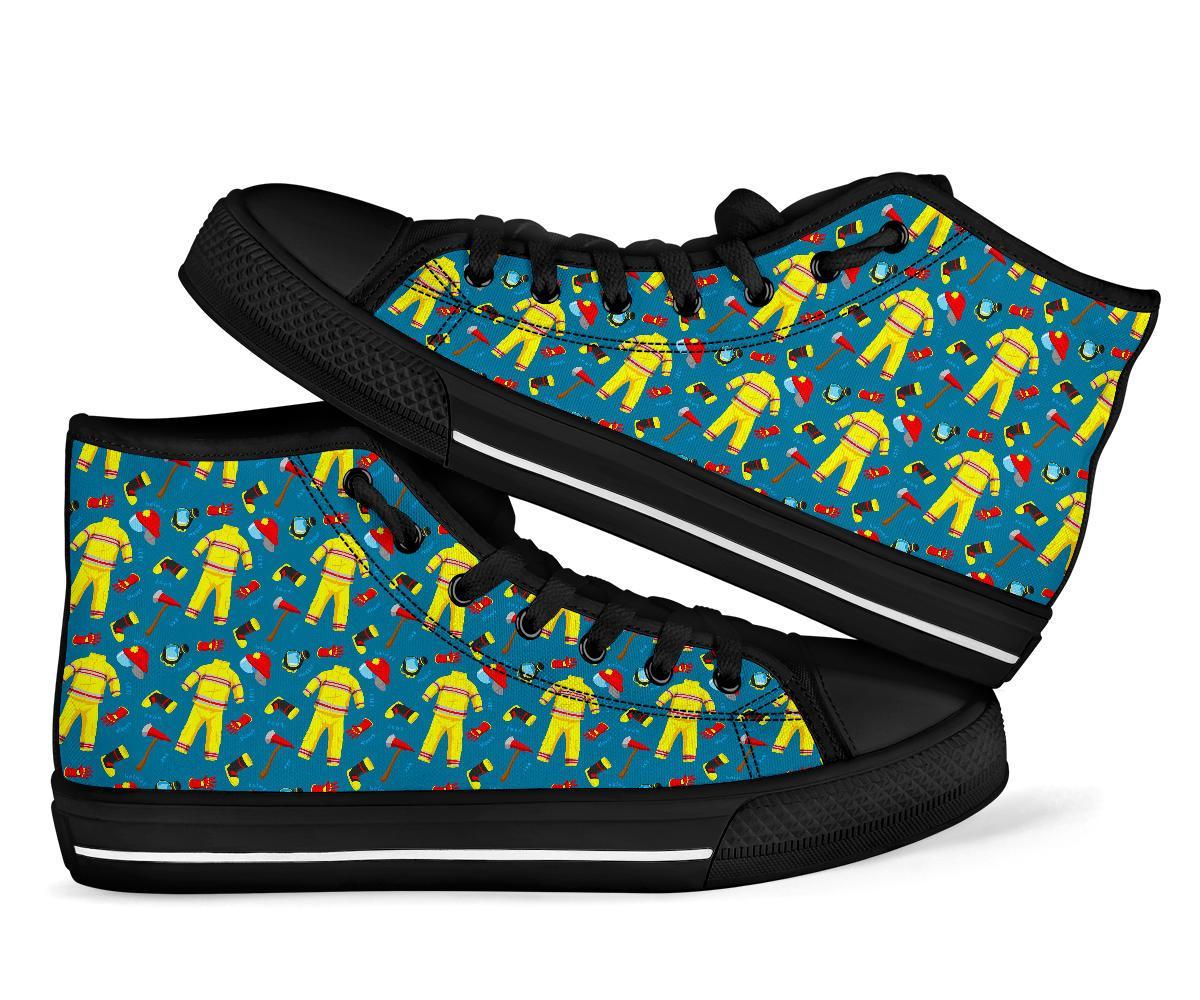 Pattern Print Firefighter Men Women's High Top Shoes-grizzshop