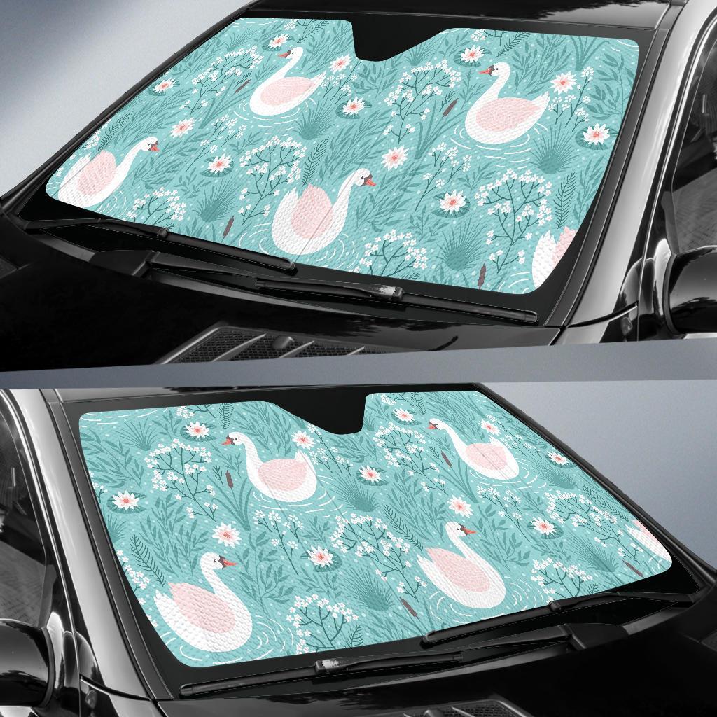 Pattern Print Floral Swan Car Sun Shade-grizzshop