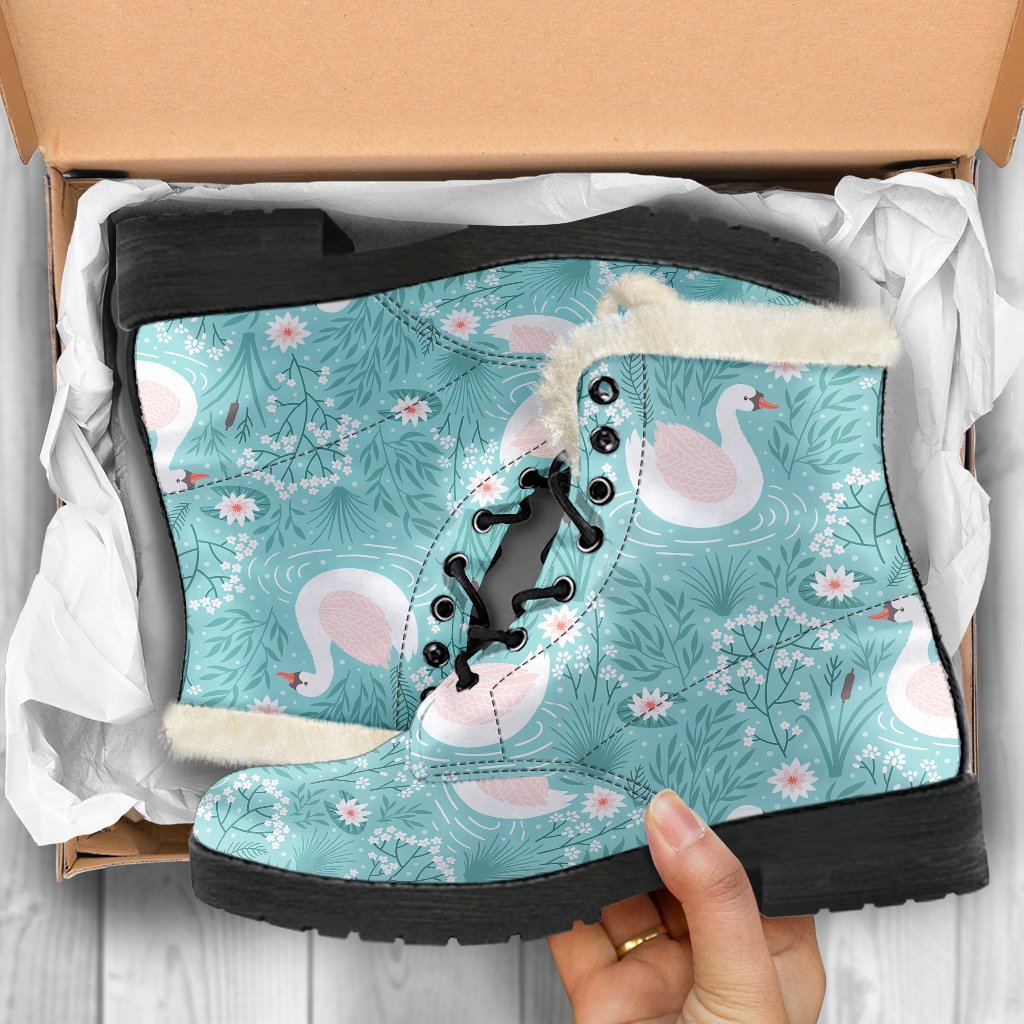 Pattern Print Floral Swan Comfy Winter Boots-grizzshop