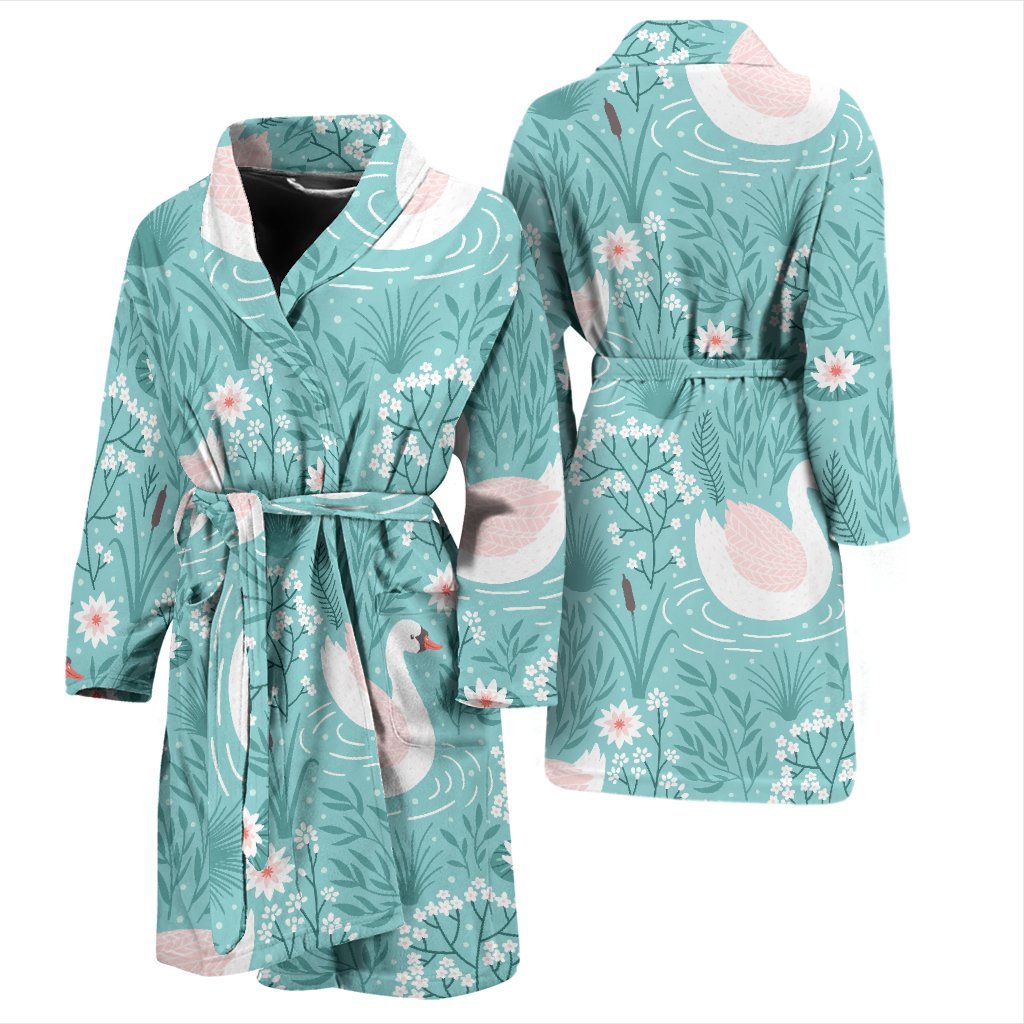Pattern Print Floral Swan Men Long Robe-grizzshop