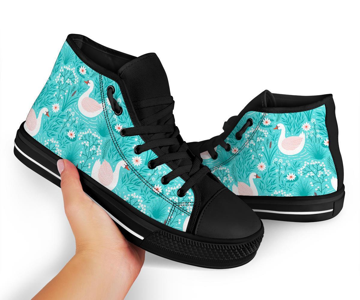 Pattern Print Floral Swan Men Women's High Top Shoes-grizzshop