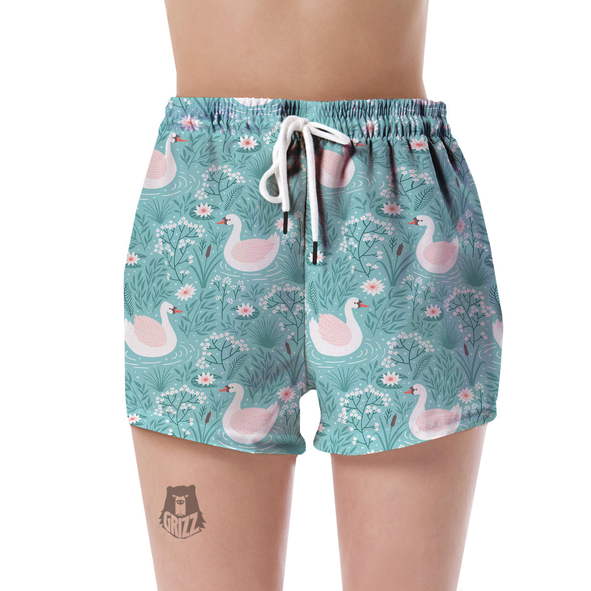 Pattern Print Floral Swan Women's Shorts-grizzshop