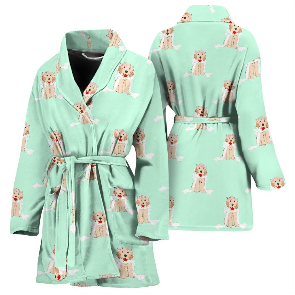 Pattern Print Golden Retriever Women Long Robe-grizzshop