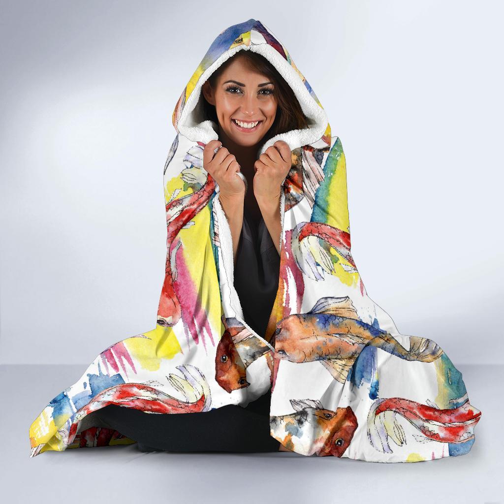 Pattern Print Goldfish Hooded Blanket-grizzshop