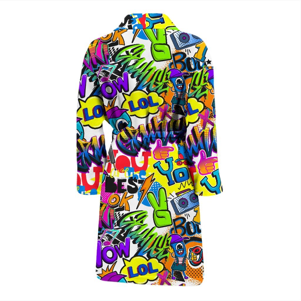 Pattern Print Graffiti Men Long Robe-grizzshop