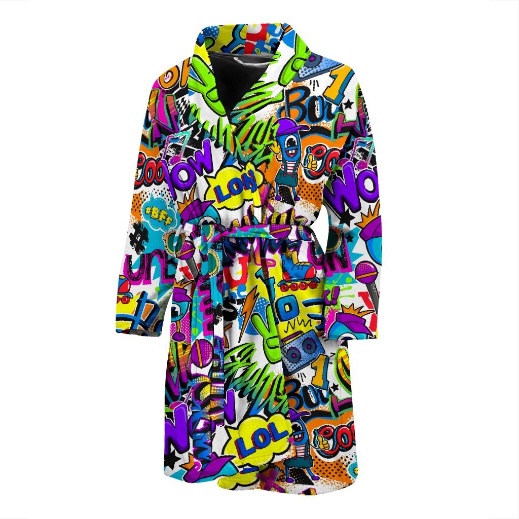 Pattern Print Graffiti Men Long Robe-grizzshop