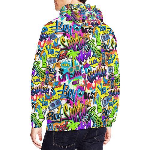 Pattern Print Graffiti Men Pullover Hoodie-grizzshop