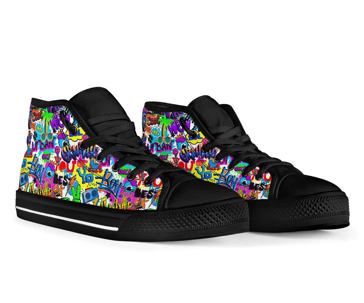 Pattern Print Graffiti Men Women's High Top Shoes-grizzshop