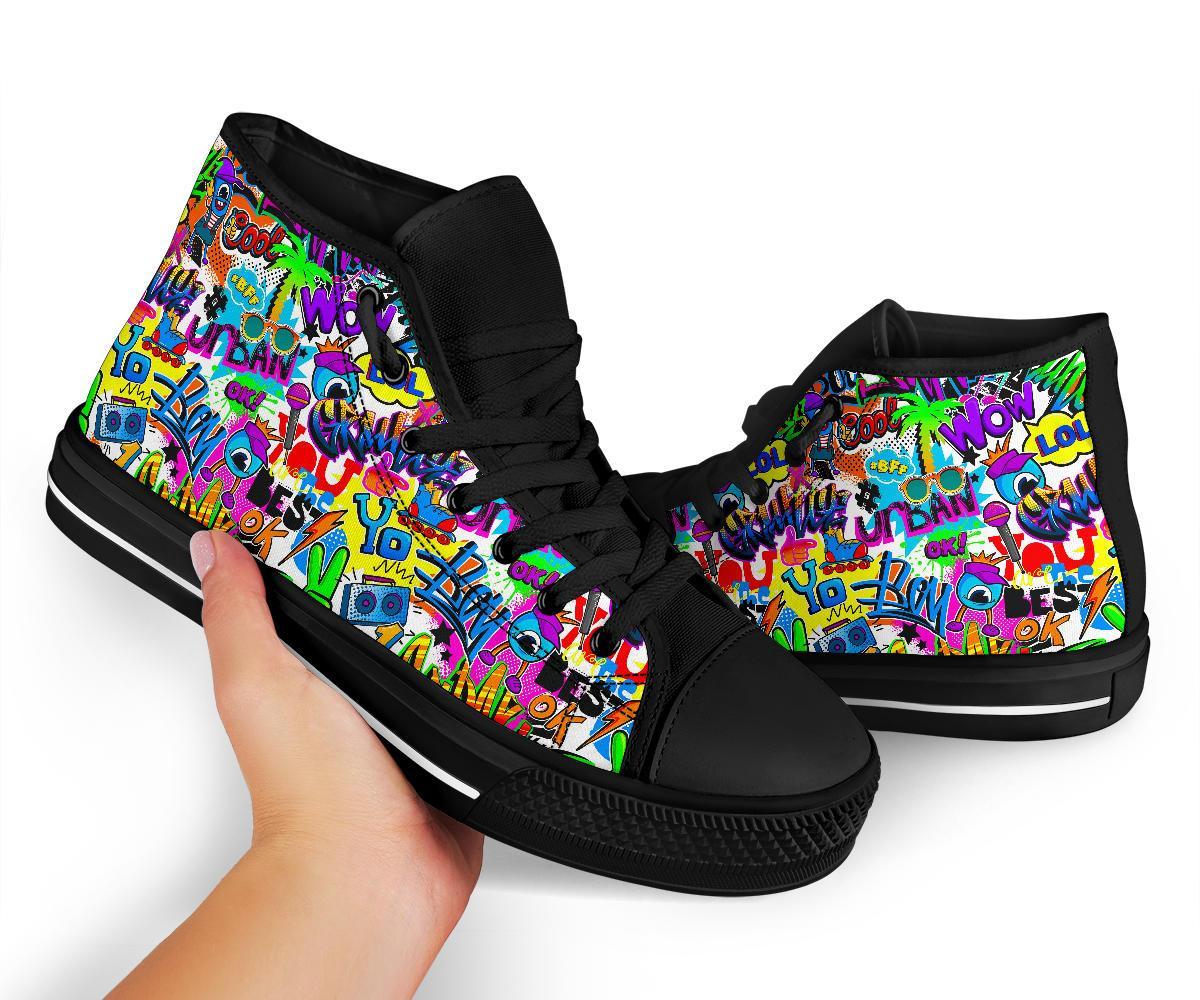Pattern Print Graffiti Men Women's High Top Shoes-grizzshop