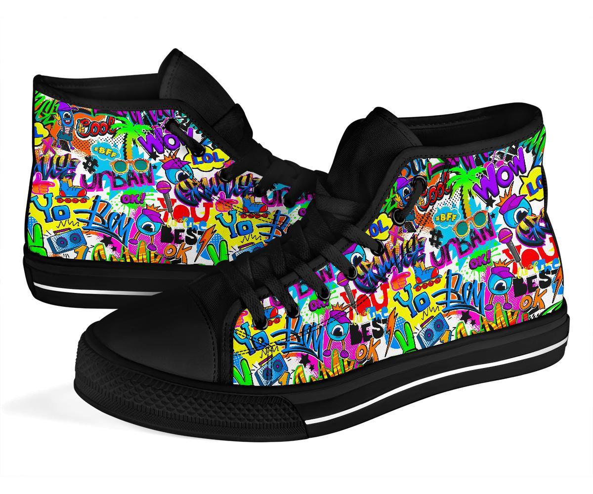 Pattern Print Graffiti Men Women's High Top Shoes-grizzshop