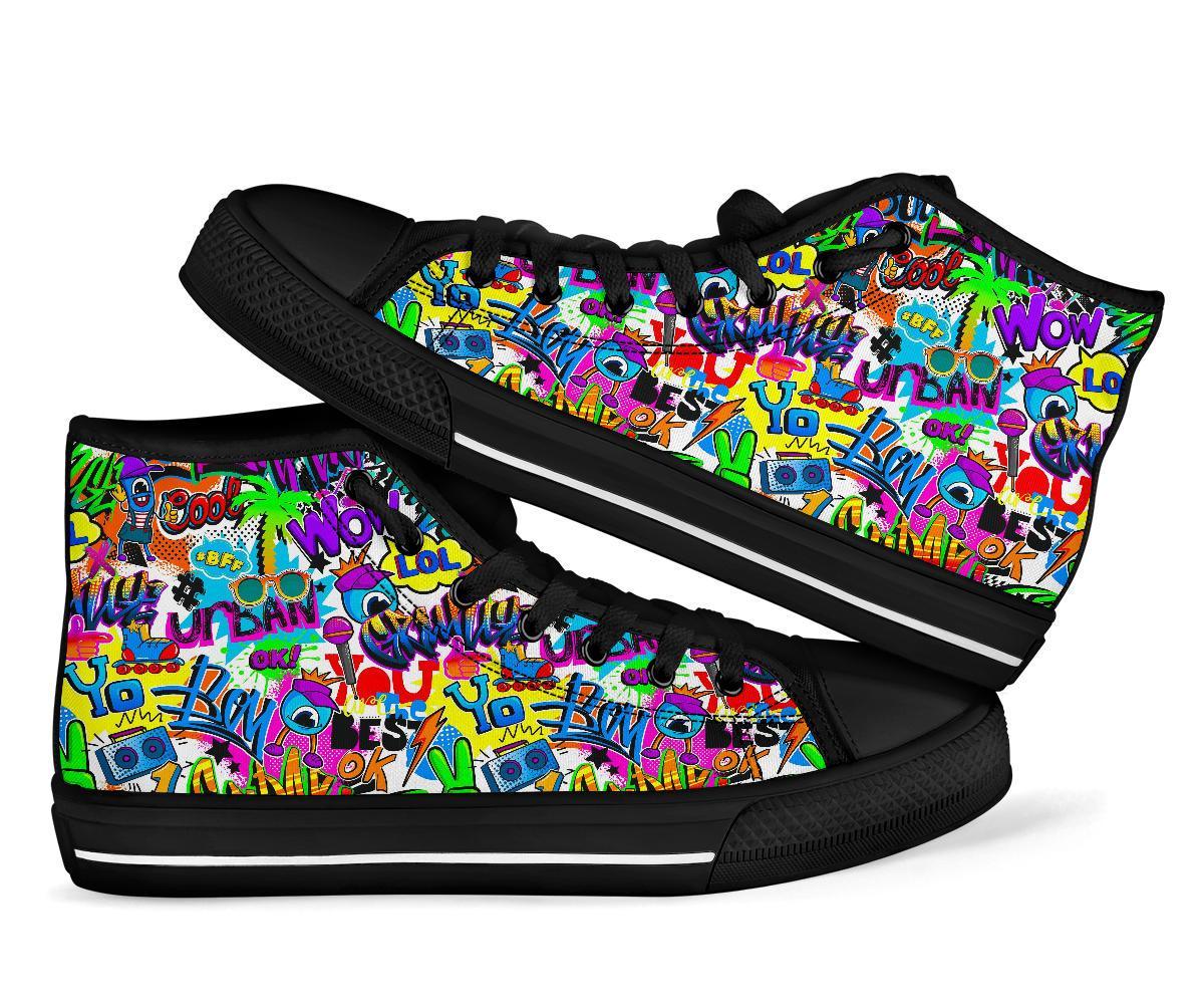 Pattern Print Graffiti Men Women's High Top Shoes-grizzshop