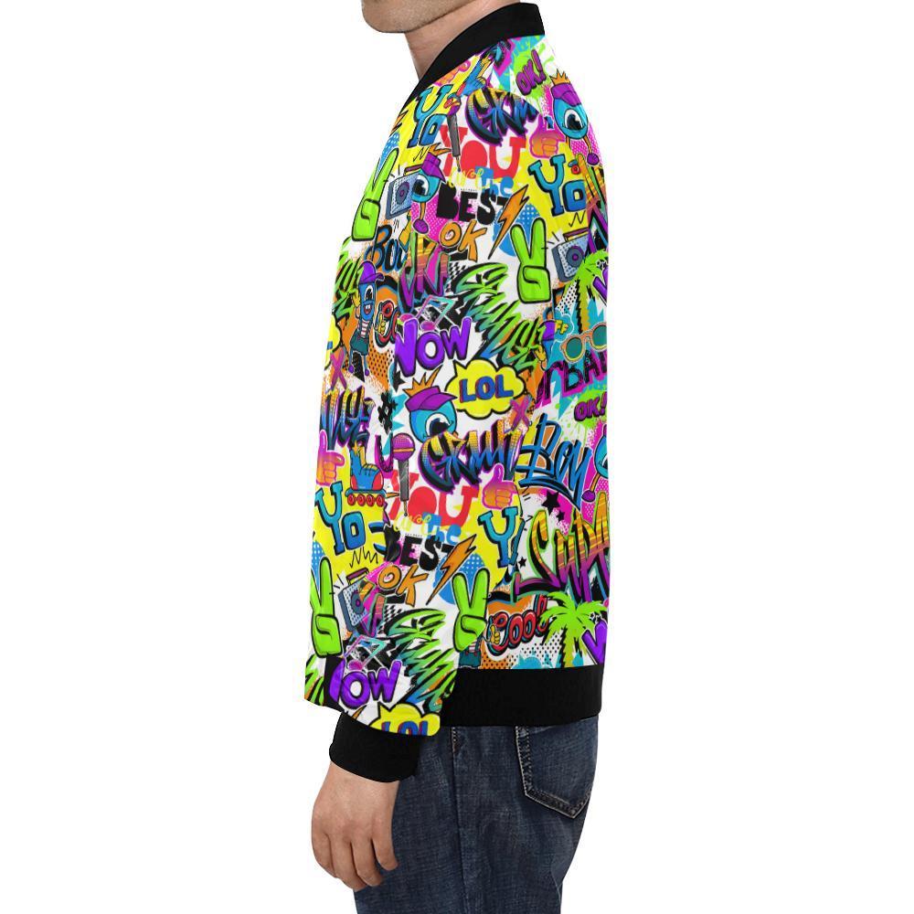 Pattern Print Graffiti Men's Bomber Jacket-grizzshop