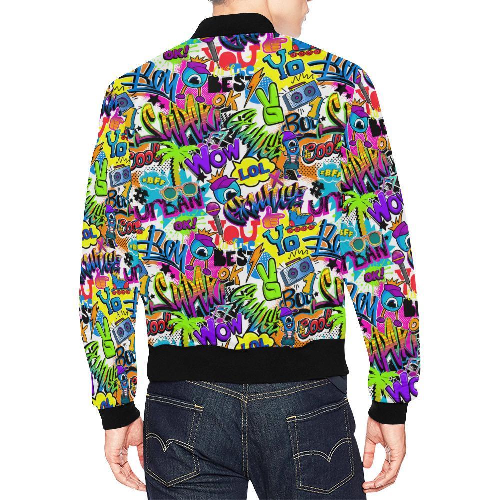 Pattern Print Graffiti Men's Bomber Jacket-grizzshop