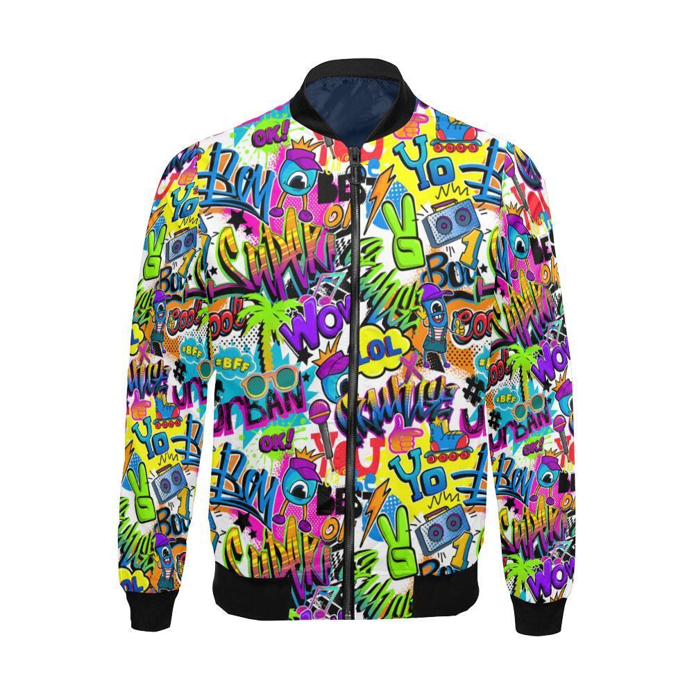 Pattern Print Graffiti Men's Bomber Jacket-grizzshop