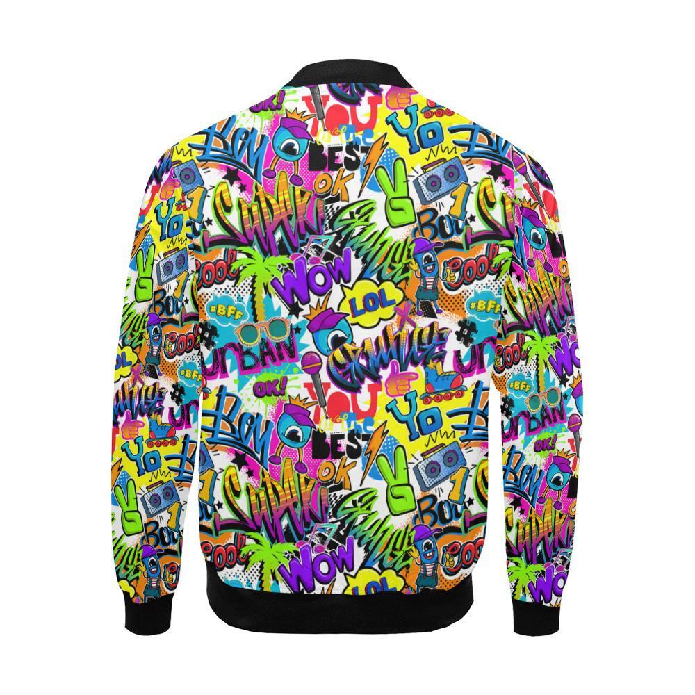 Pattern Print Graffiti Men's Bomber Jacket-grizzshop