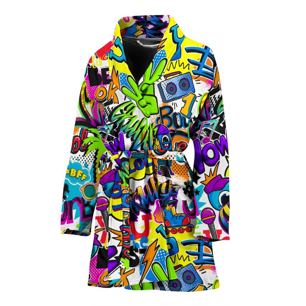 Pattern Print Graffiti Women Long Robe-grizzshop
