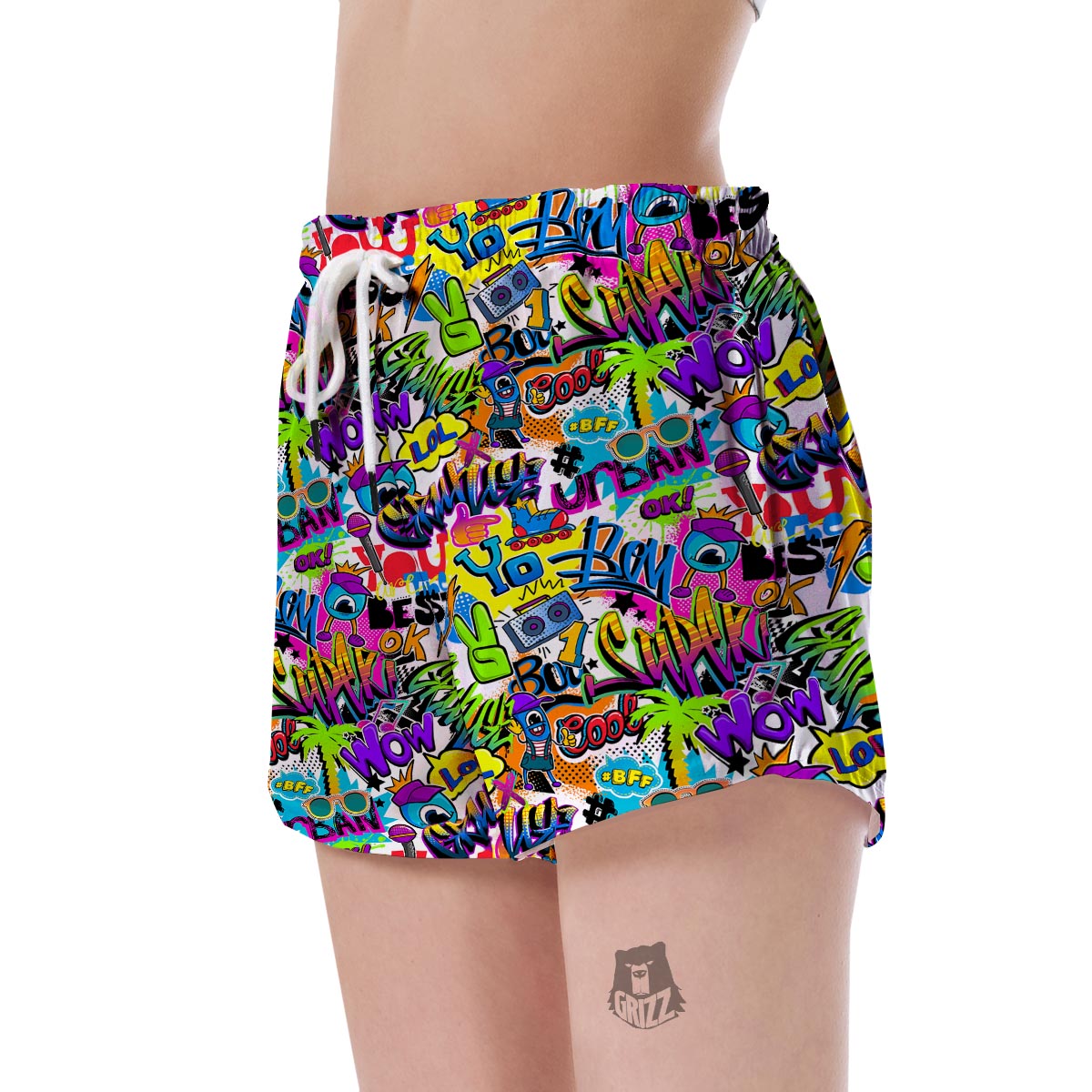 Pattern Print Graffiti Women's Shorts-grizzshop