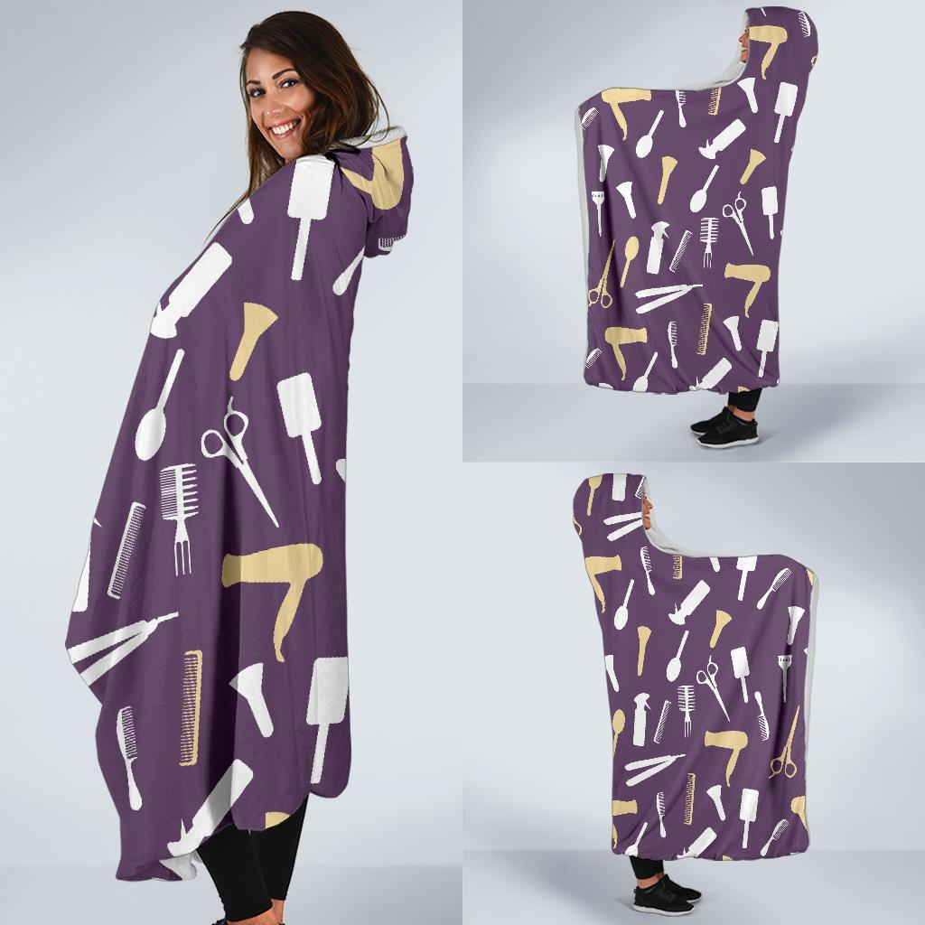 Pattern Print Hair Stylist Hooded Blanket-grizzshop