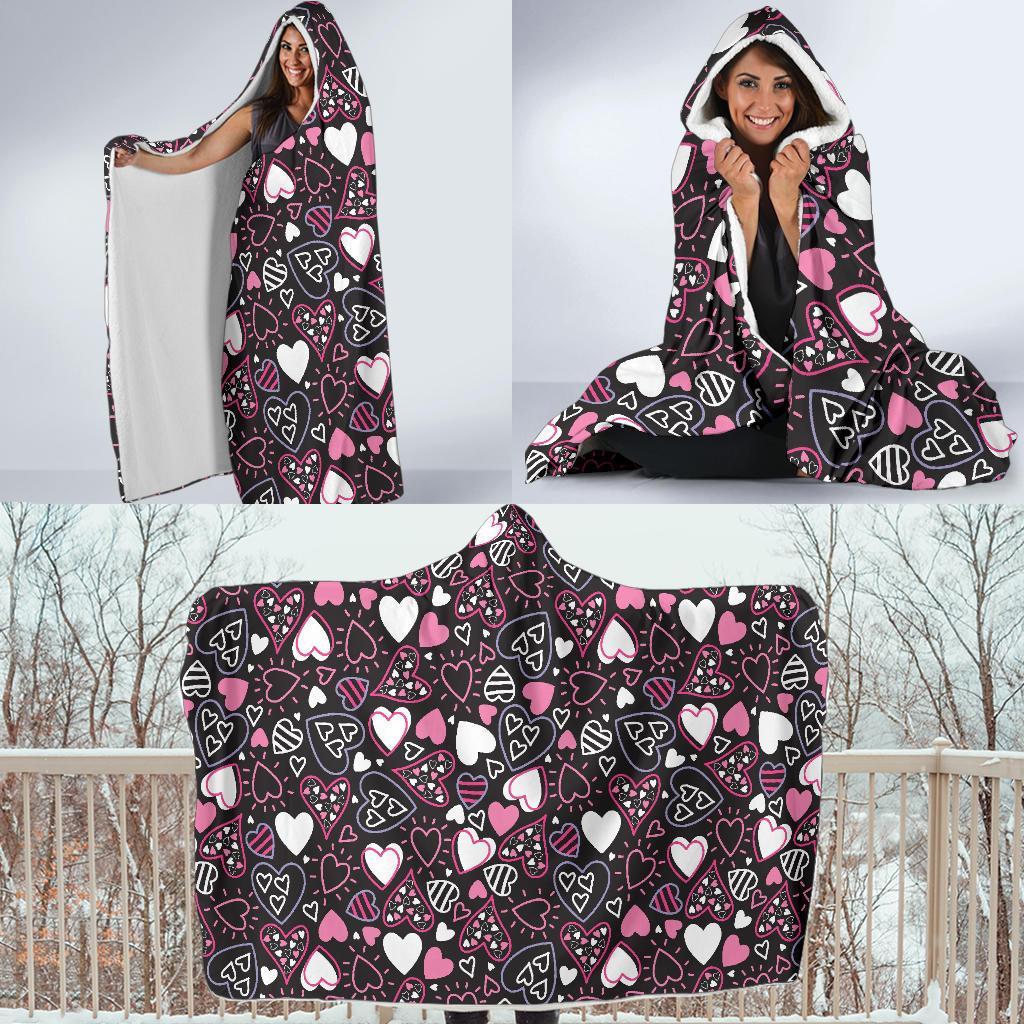 Pattern Print Heart Hooded Blanket-grizzshop