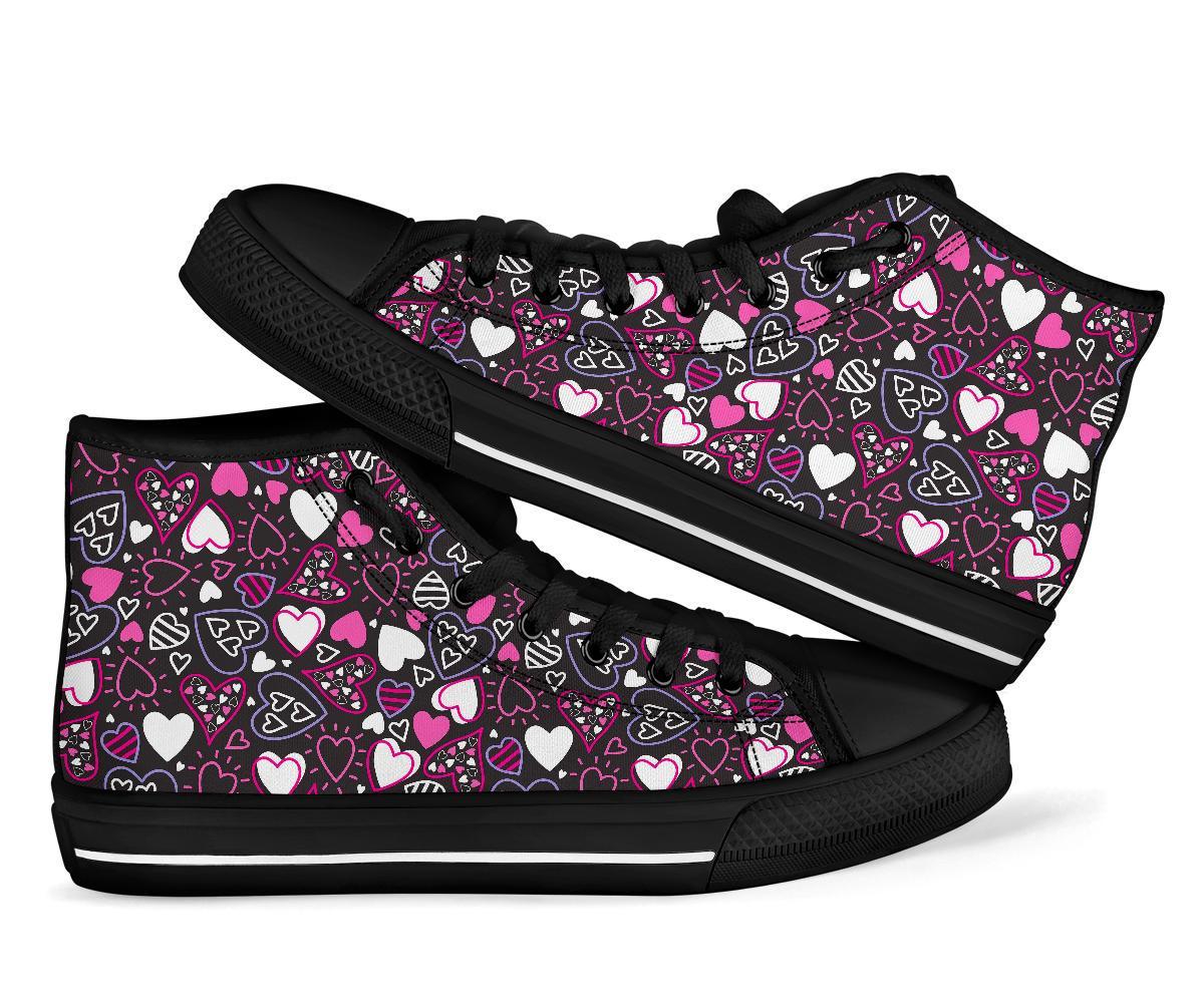 Pattern Print Heart Men Women's High Top Shoes-grizzshop