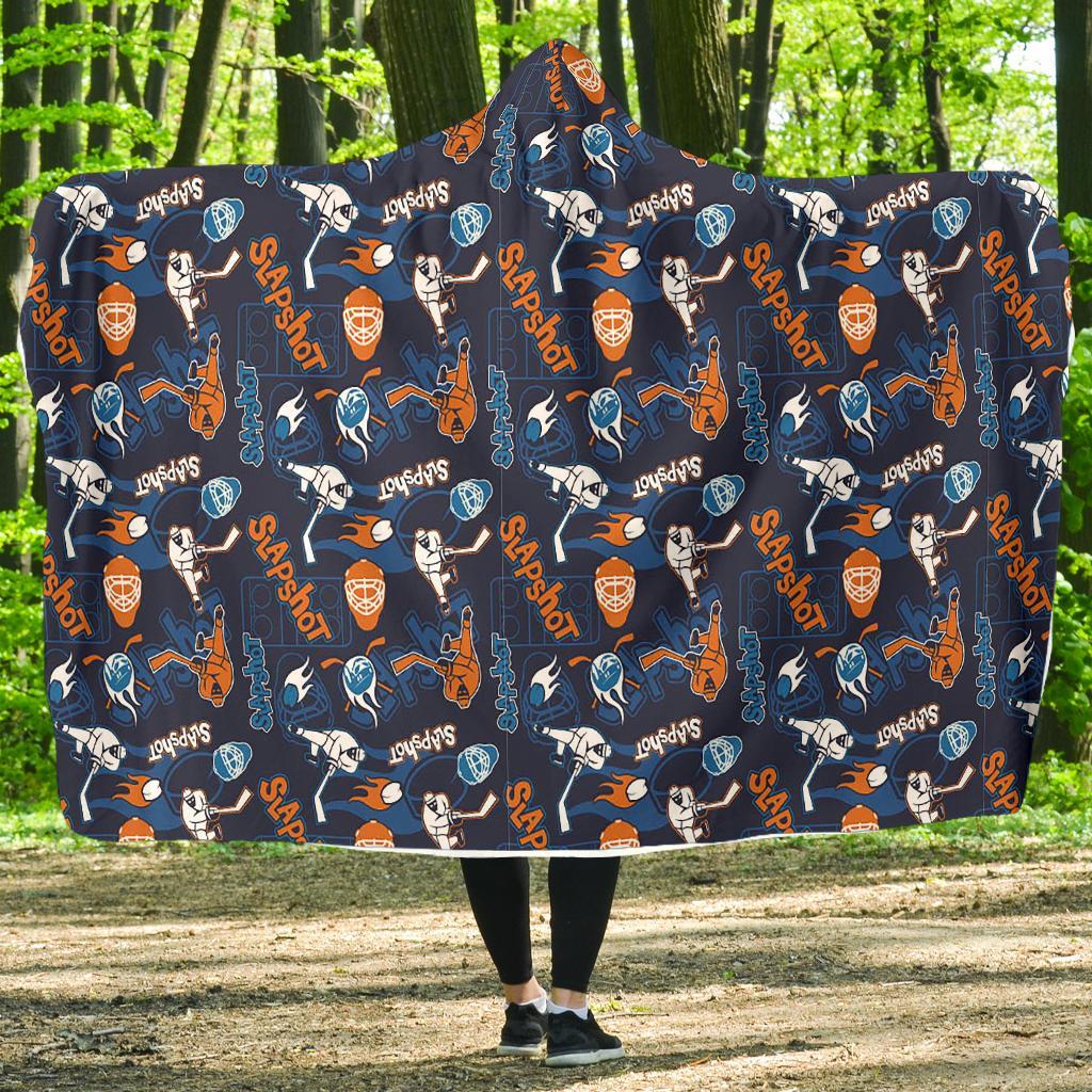 Pattern Print Hockey Hooded Blanket-grizzshop
