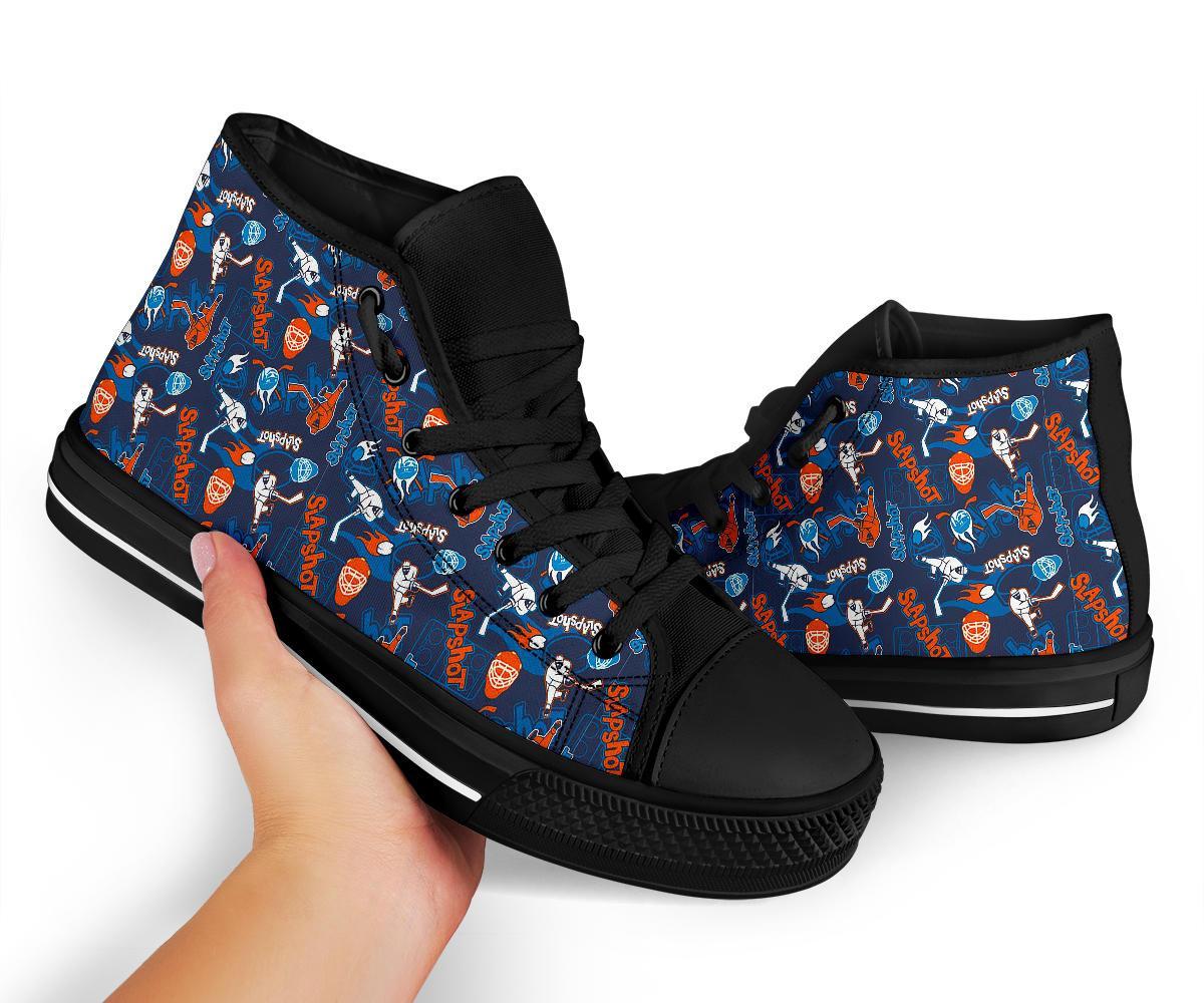 Pattern Print Hockey Men Women's High Top Shoes-grizzshop