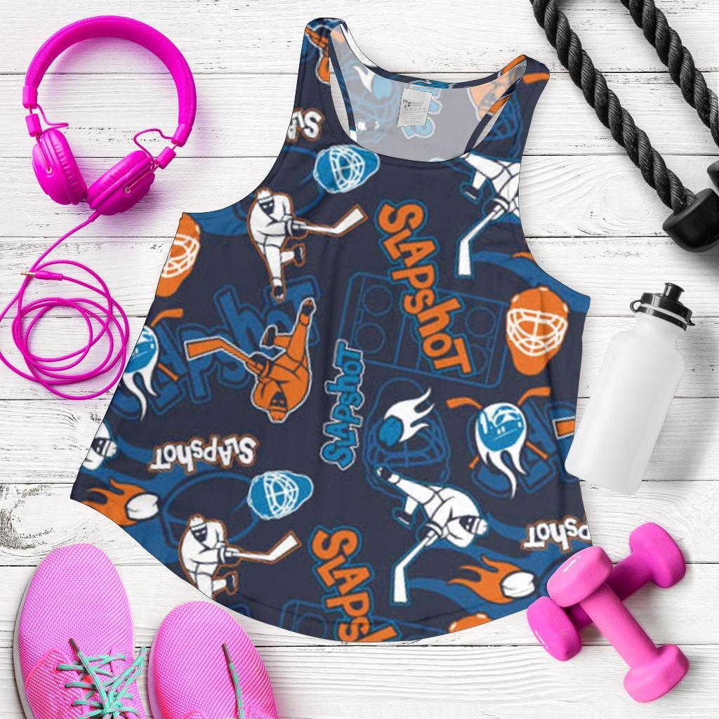 Pattern Print Hockey Racerback Tank Tops-grizzshop