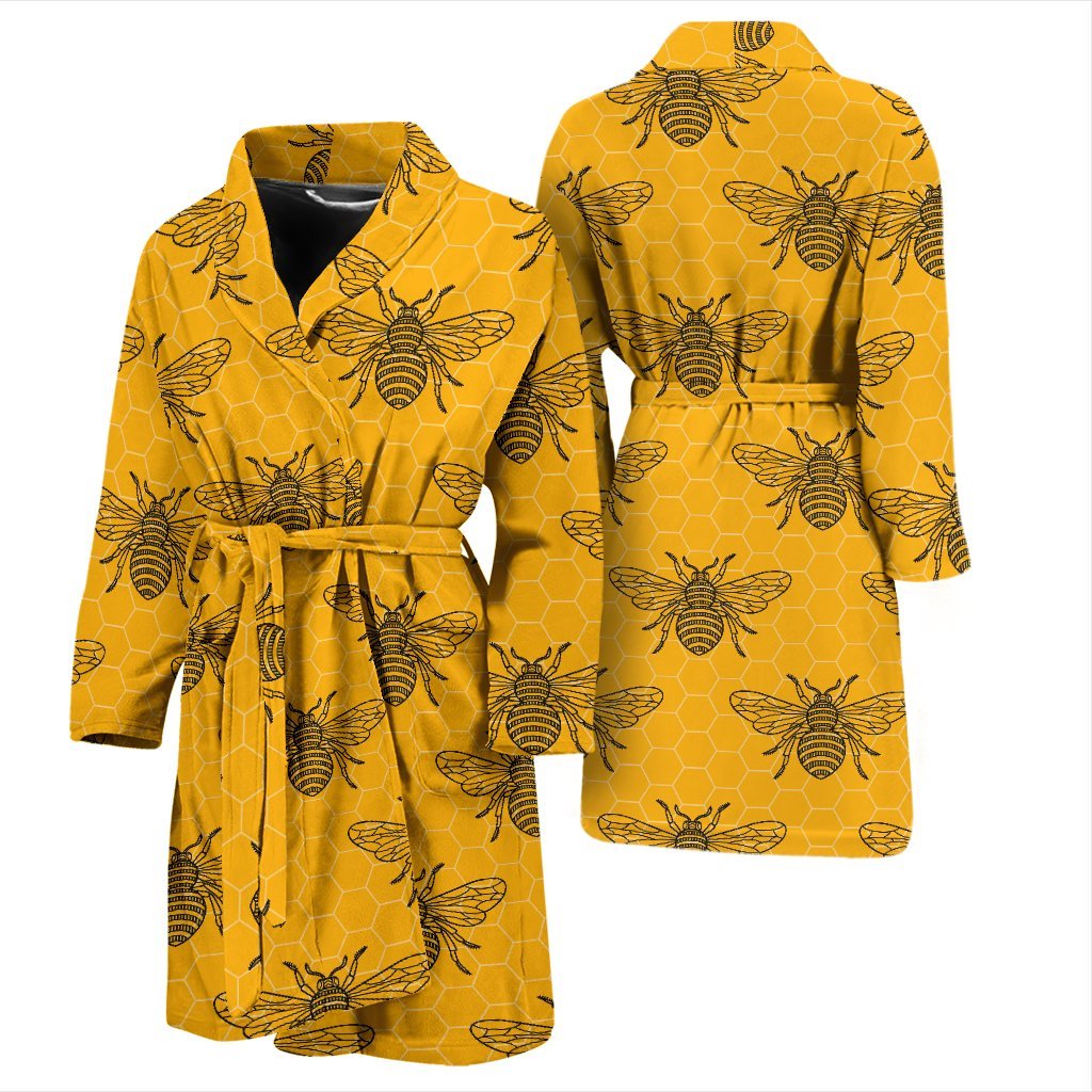 Pattern Print Honey Bee Diagram Gifts Men Long Robe-grizzshop