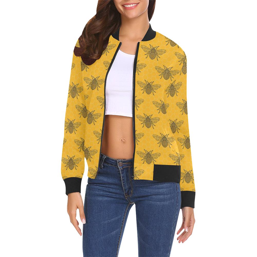 Pattern Print Honey Bee Diagram Gifts Women Casual Bomber Jacket-grizzshop