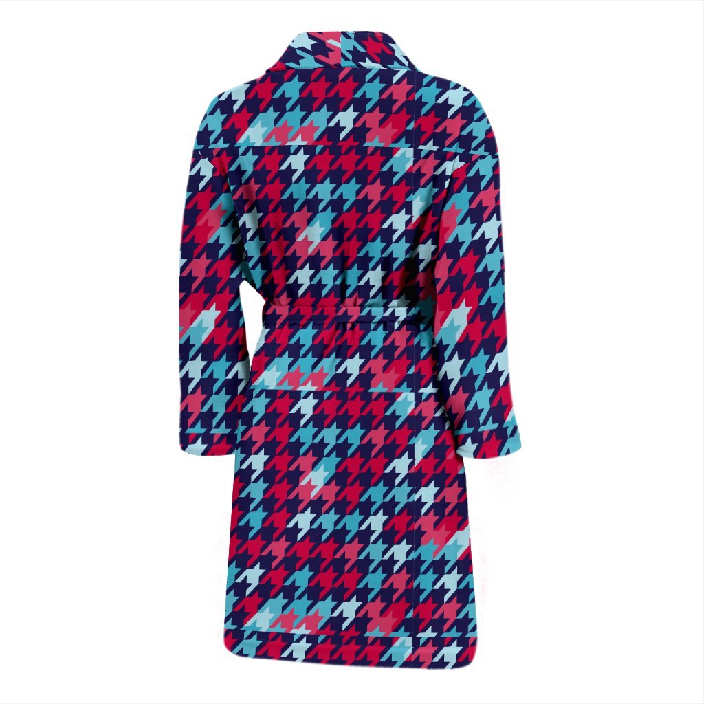 Pattern Print Houndstooth Men Long Robe-grizzshop