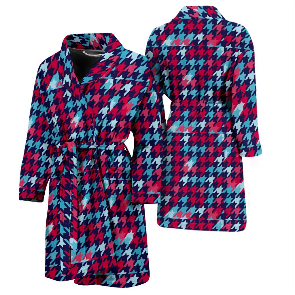 Pattern Print Houndstooth Men Long Robe-grizzshop