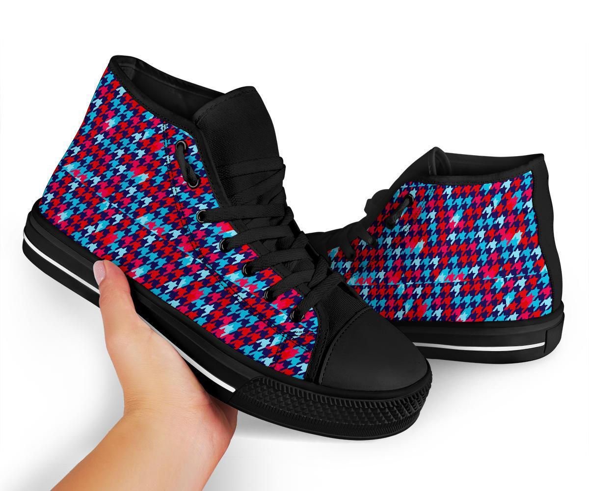 Pattern Print Houndstooth Men Women's High Top Shoes-grizzshop