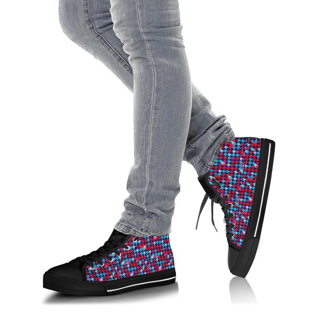 Pattern Print Houndstooth Men Women's High Top Shoes-grizzshop
