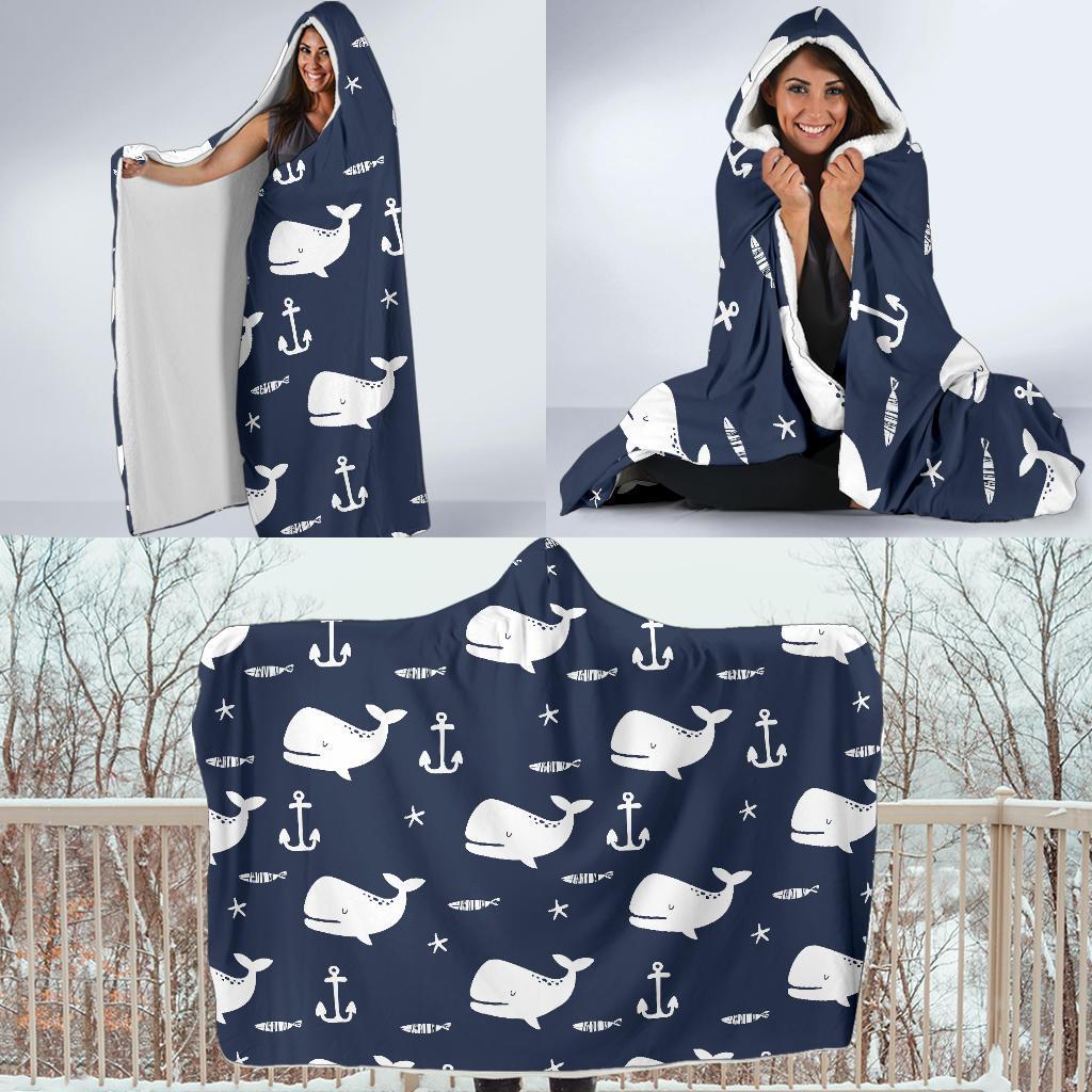 Pattern Print Humpback Whale Hooded Blanket-grizzshop