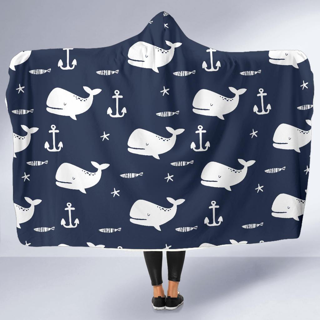 Pattern Print Humpback Whale Hooded Blanket-grizzshop