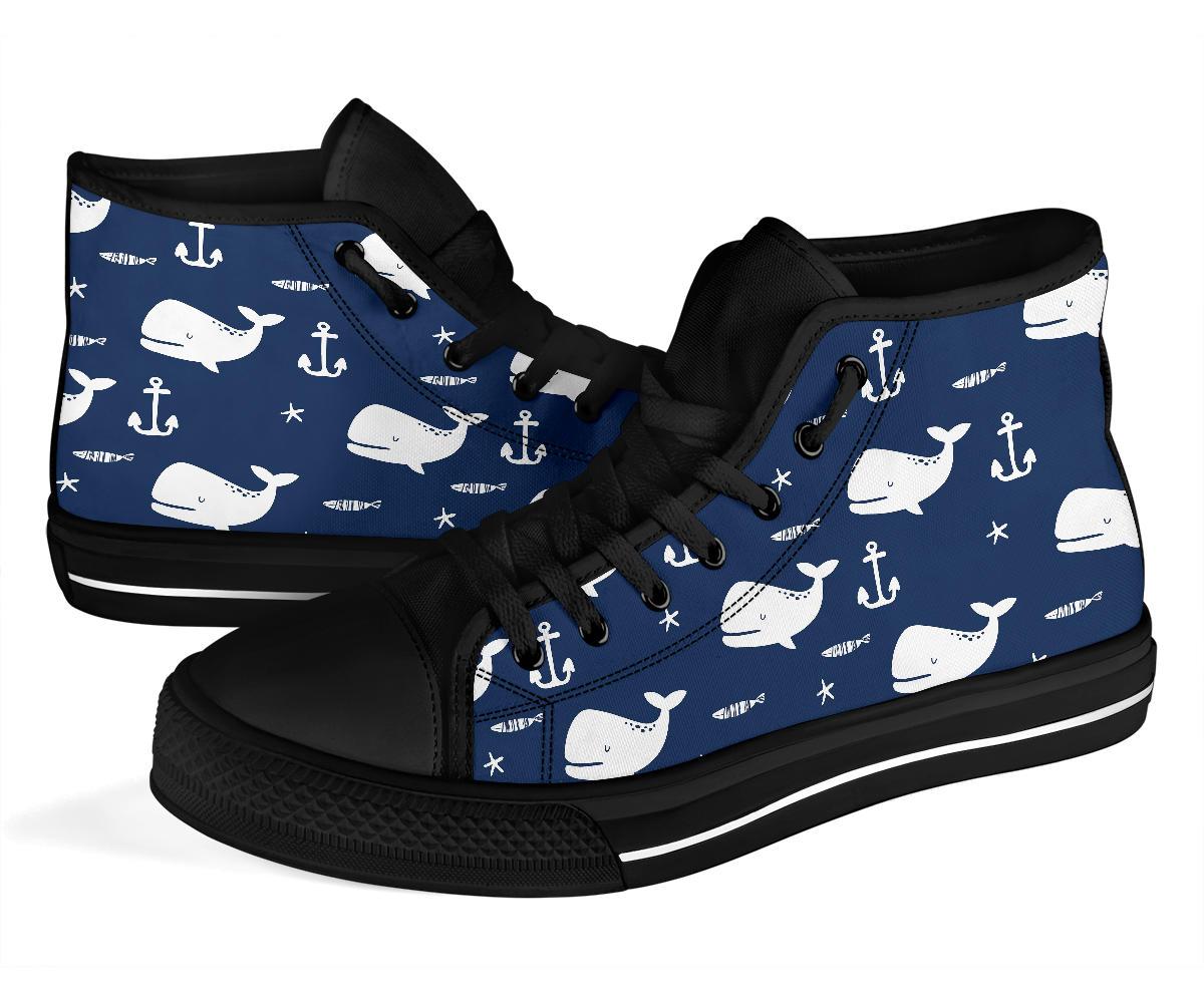 Pattern Print Humpback Whale Men Women's High Top Shoes-grizzshop